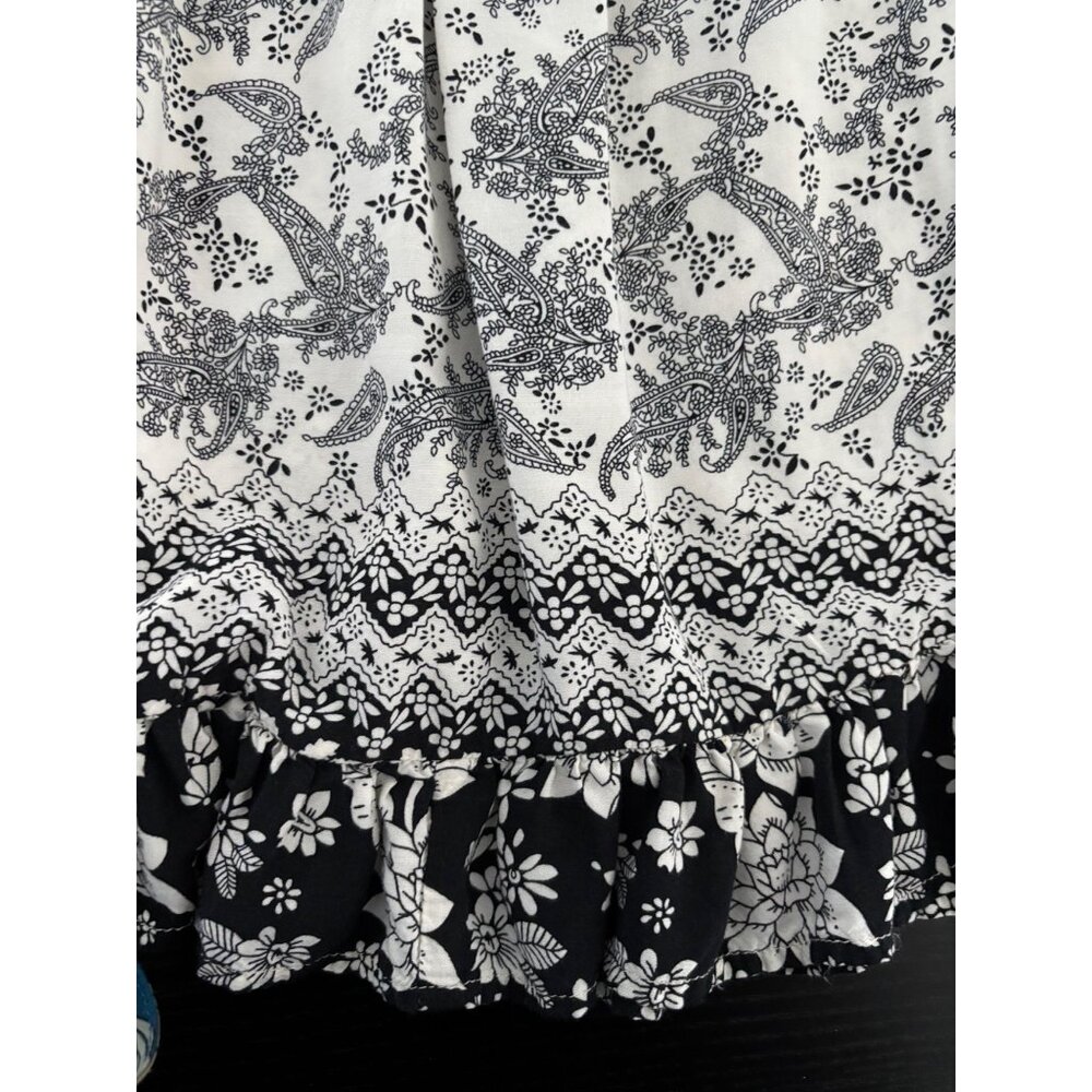 Ruffle Hem Skirt Large Black White Floral Paisley Boho Cottagecore Festival - Picture 10 of 13